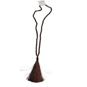 NEW Brown Wooden Bead Long Necklace with Brown Tassel